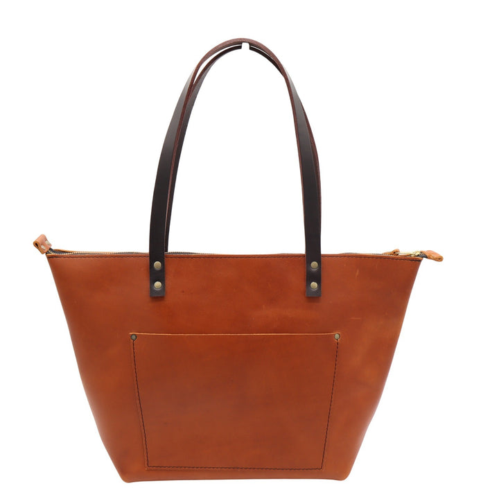 Portland Leather Goods Zipper Tote Bag Cognac Brown Full Grain Leather Large