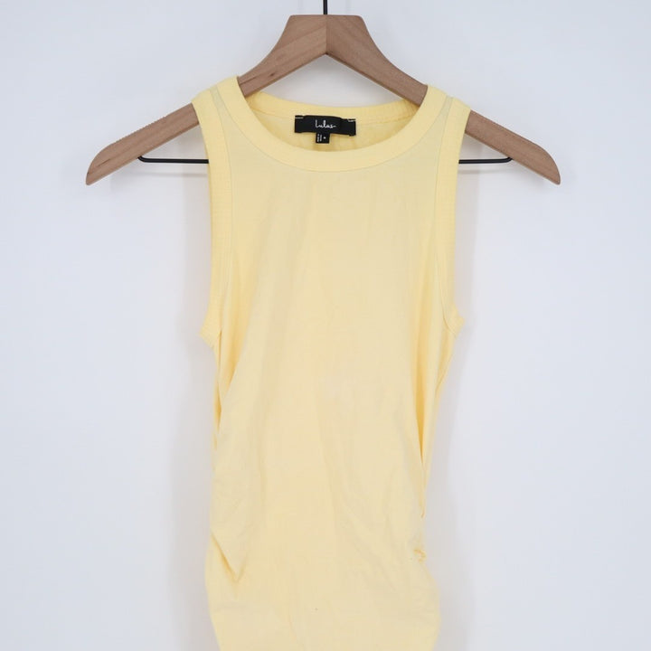 Lulus Lavina Midi Bodycon Dress Womens Small Light Yellow Jersey Knit Sleeveless