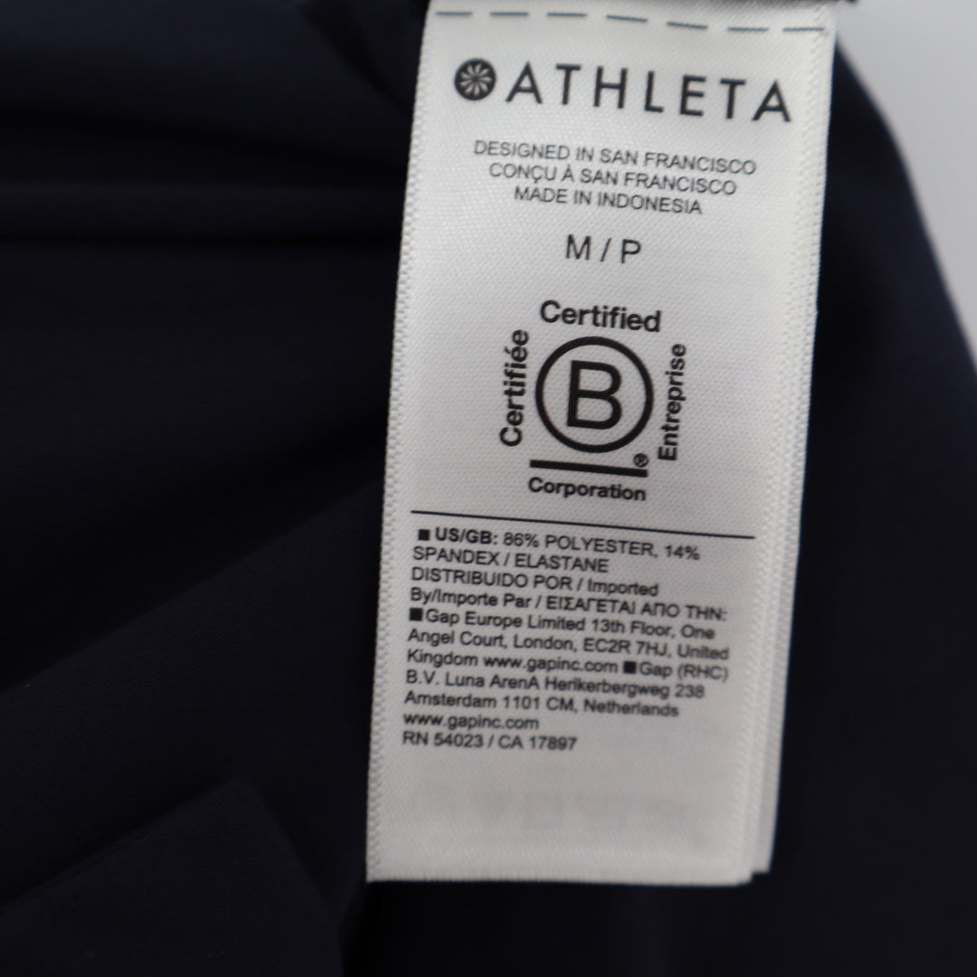 Athleta Brooklyn Romper Navy Blue Button Front Short Sleeve Petite Medium MP