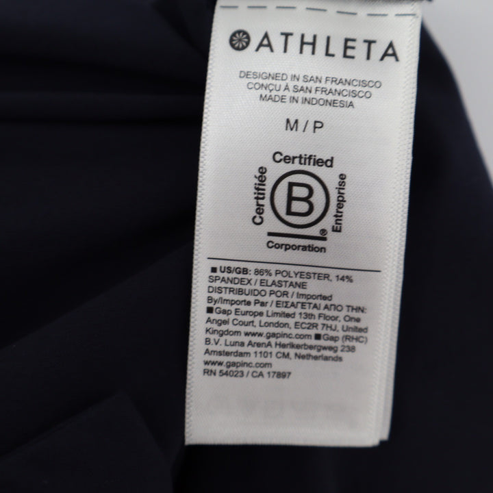 Athleta Brooklyn Romper Navy Blue Button Front Short Sleeve Petite Medium MP