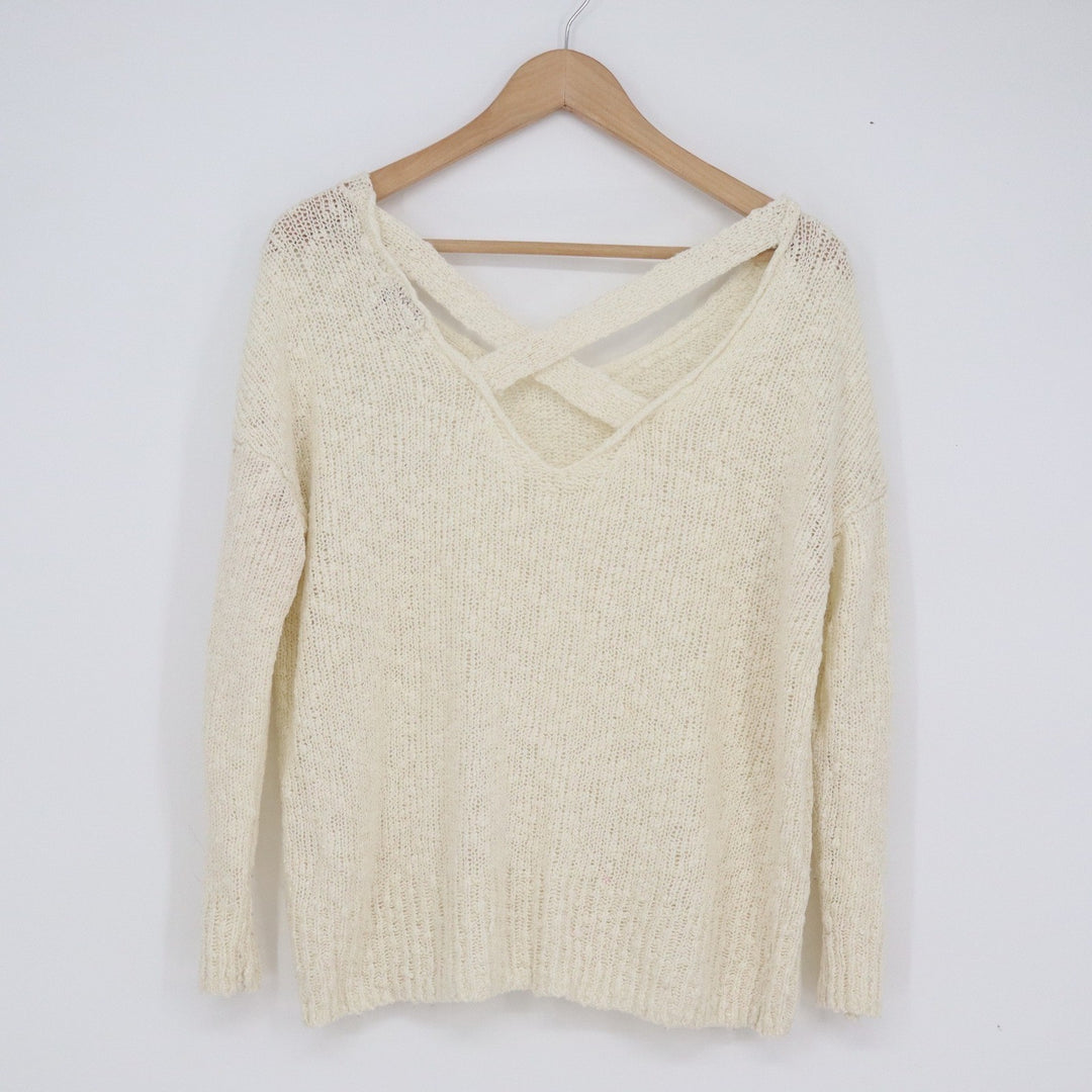 Mudd Womens Cream Open Knit Criss Cross Back Pullover Sweater Medium