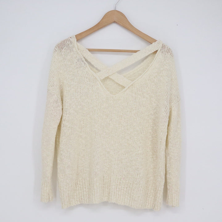 Mudd Womens Cream Open Knit Criss Cross Back Pullover Sweater Medium