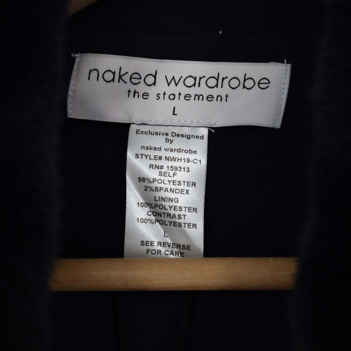 Naked Wardrobe The Statement Trench Coats Womens Large  Navy fur Shawl Collar