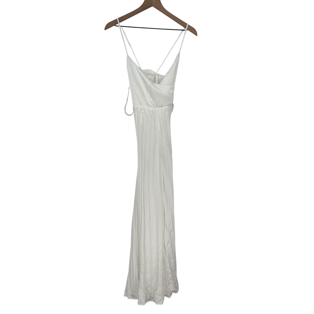 Lulus Memorably Sophisticated White Satin Pleated Backless Jumpsuit Size XS