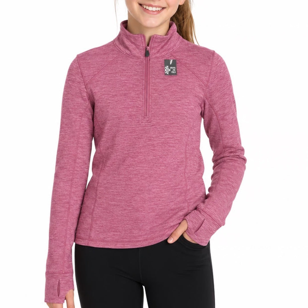 DSG Girls XS 6-7 Rose Coffee Spacedye CWC 1/4 Zip Cold Weather Compression Top