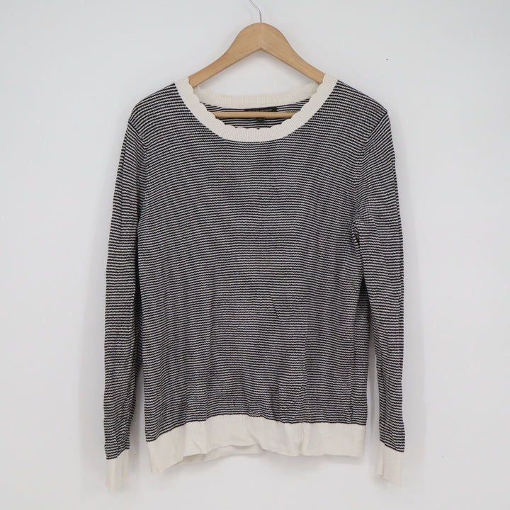 Banana Republic Womens Black White Striped Crewneck Sweater Petite Large