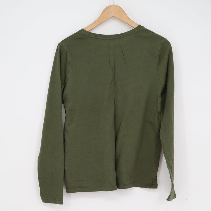 Time and Tru Womens Olive Green Cotton Long Sleeve Crewneck Tee Shirt Size M