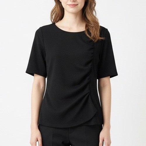 Deletta T-Shirt Womens Medium Black Ruched Front Short Sleeve Round Neck Outdoor