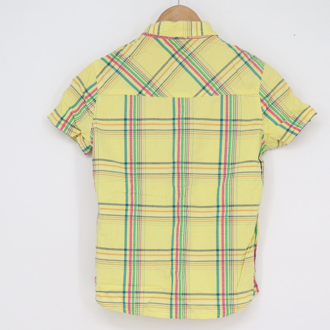 Bailide Yellow Plaid Short Sleeve Button Down Shirt Cotton Size 160/84A Small