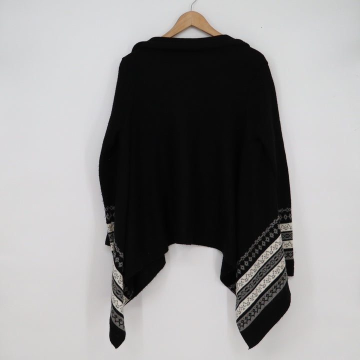 Ambiance Womens Black Geometric Southwestern Open Front Cardigan Sweater Small