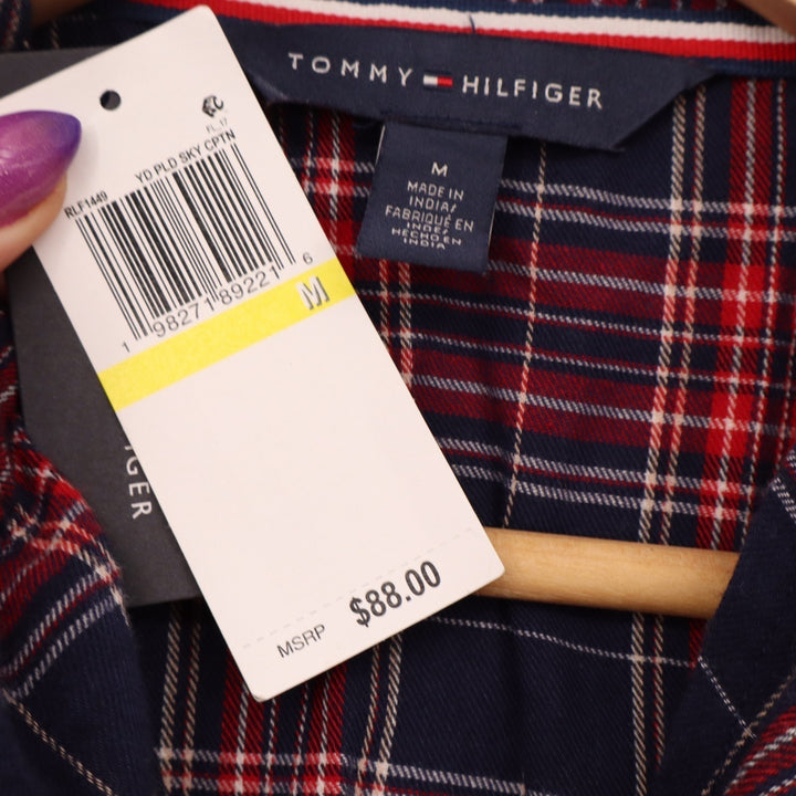 Tommy Hilfiger 2 Piece Flannel Pajama Set Womens Medium Red Blue Plaid Cotton