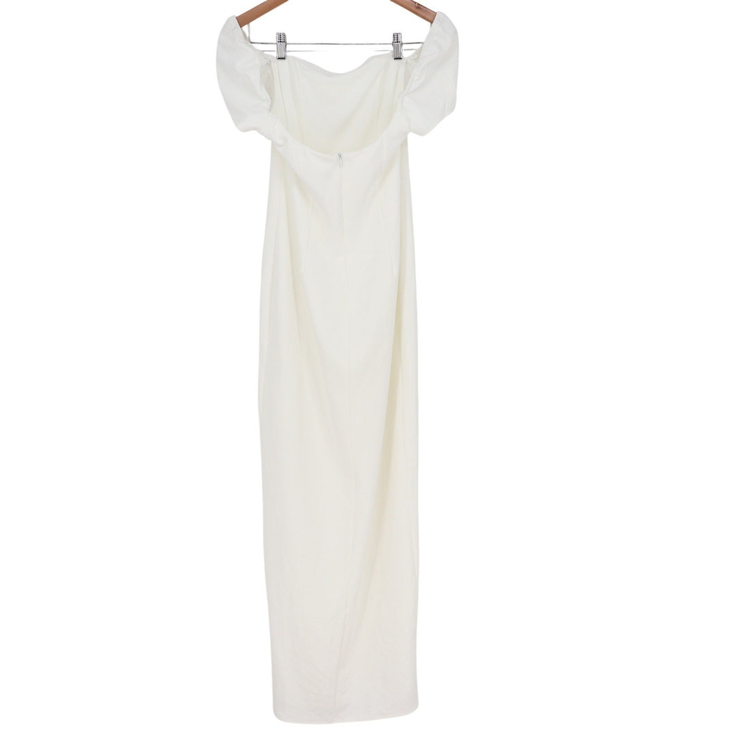Lulus White Off The Shoulder Puff Sleeve Maxi Dress Side Slit Size L Formal
