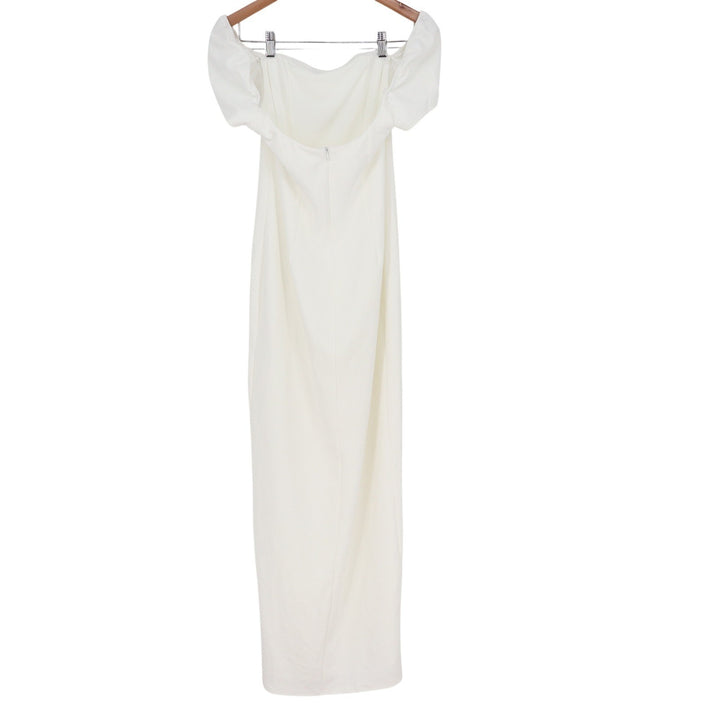 Lulus White Off The Shoulder Puff Sleeve Maxi Dress Side Slit Size L Formal