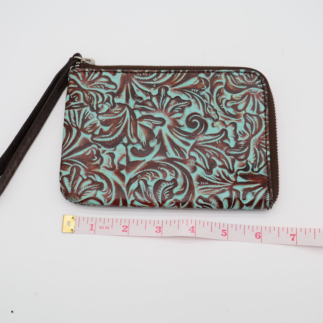 Patricia Nash Cassini Women Wristlet Wallet Turquoise Tooled Leather Credit Card
