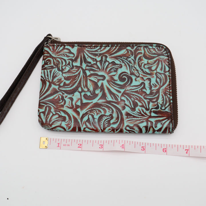 Patricia Nash Cassini Women Wristlet Wallet Turquoise Tooled Leather Credit Card