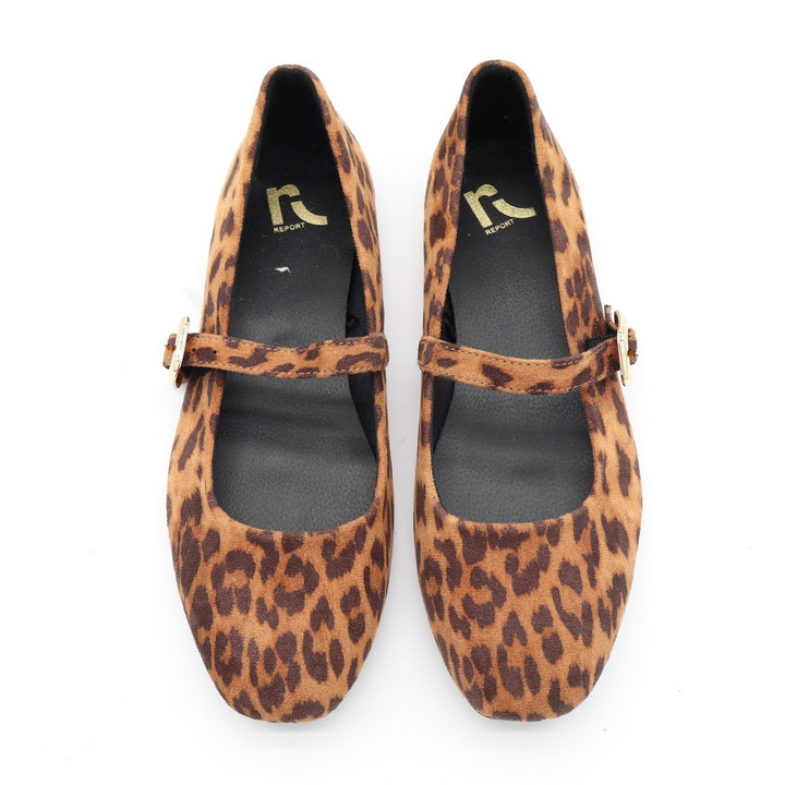 Report Womens Leopard Print Mary Jane Flats Brown Gold Buckle Shoes Size 8.5