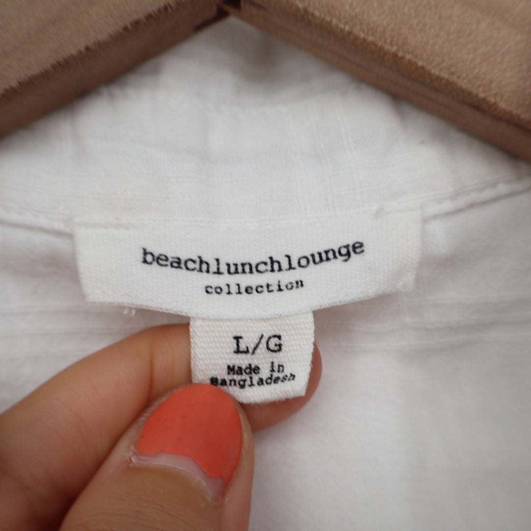 Beachlunchlounge White Cotton Windowpane Button Down Shirt Large
