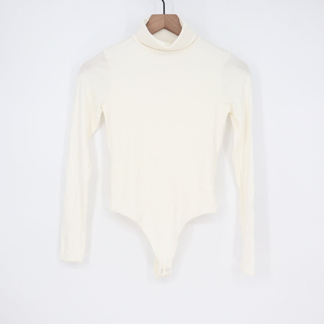 Naked Wardrobe Cream Turtleneck Long Sleeve Bodysuit Womens Medium