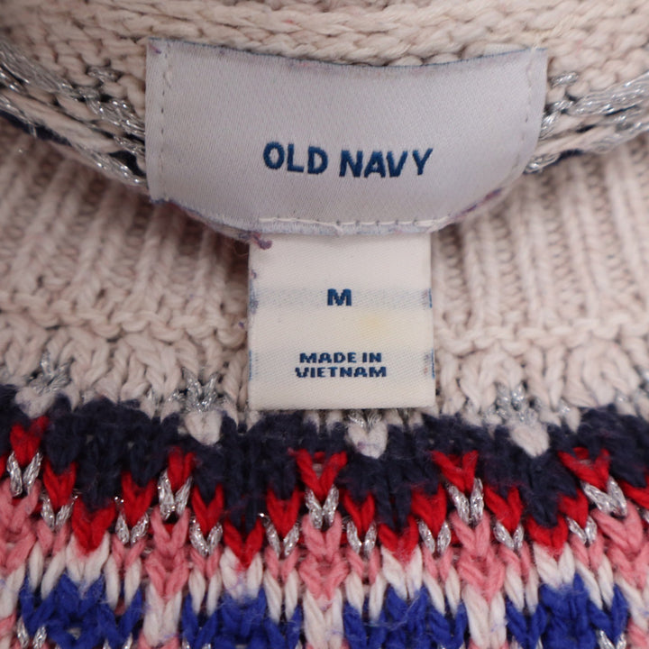 Old Navy Womens Fair Isle Metallic Knit Sweater Cream Navy Red Size M