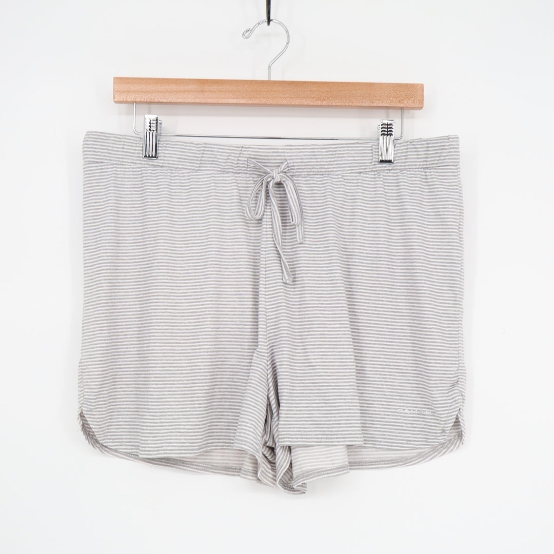 Tahari Pajama Shorts Women Large Gray Striped Stretch Drawstring Waist Sleepwear