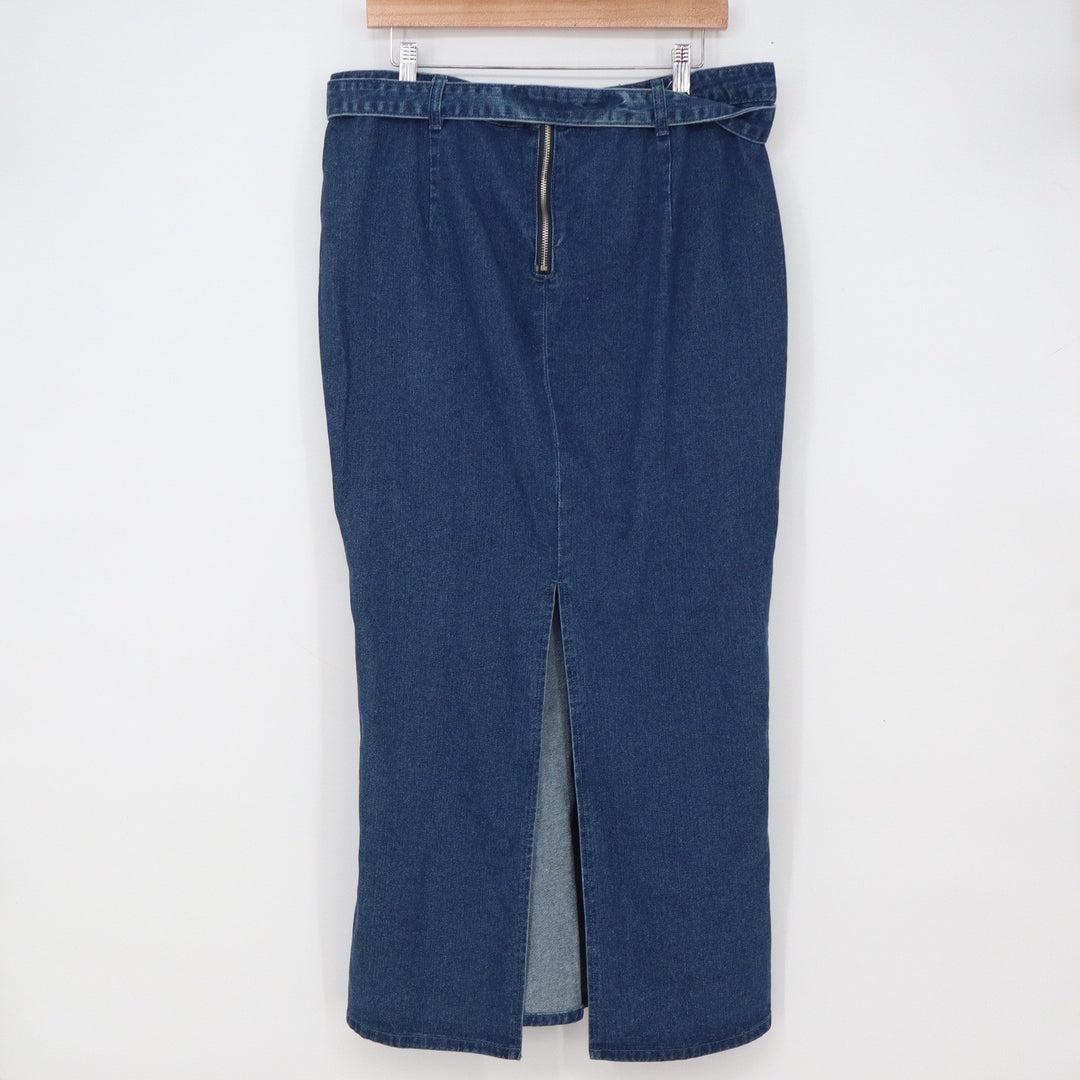 PrettyLittleThing Denim Skirt Womens 8 Maxi Western Belted Blue Slit Excellent