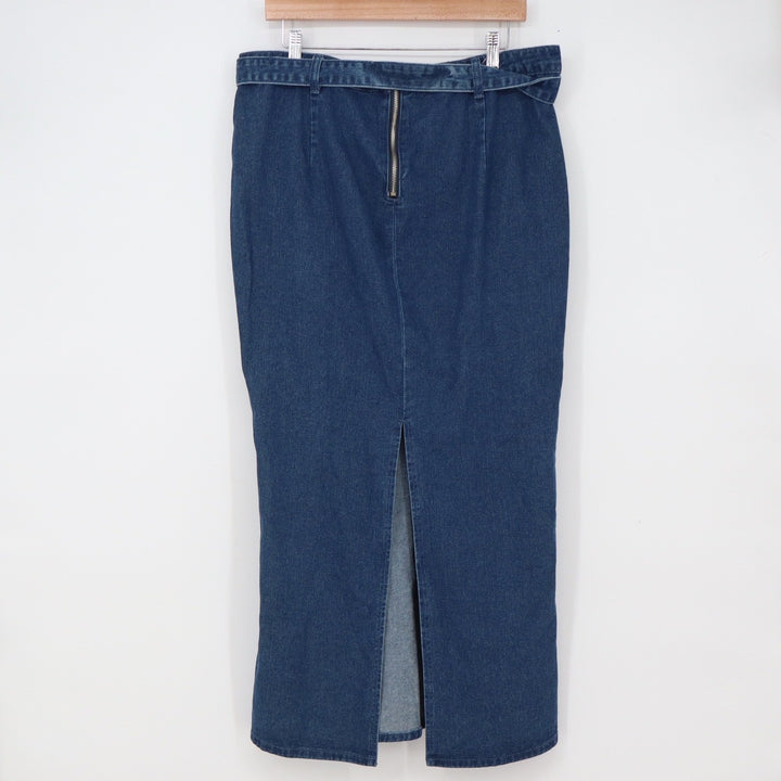 PrettyLittleThing Denim Skirt Womens 8 Maxi Western Belted Blue Slit Excellent