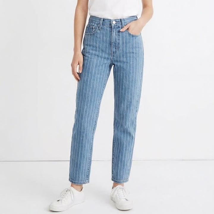 Madewell The Perfect Vintage Crop Jeans Womens 26W Blue White Pinstripe Denim