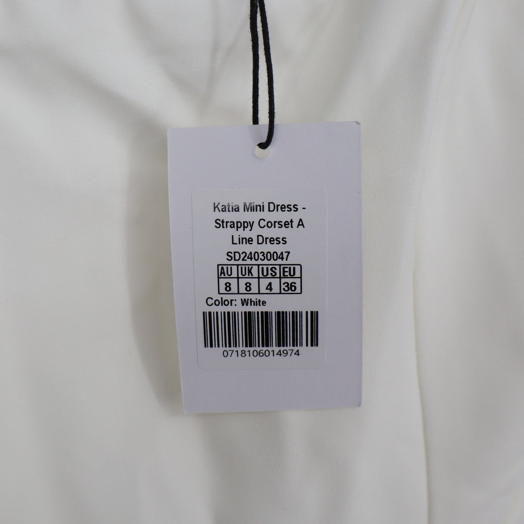Showpo Katia Mini Dress White Strappy Corset A Line Size 4