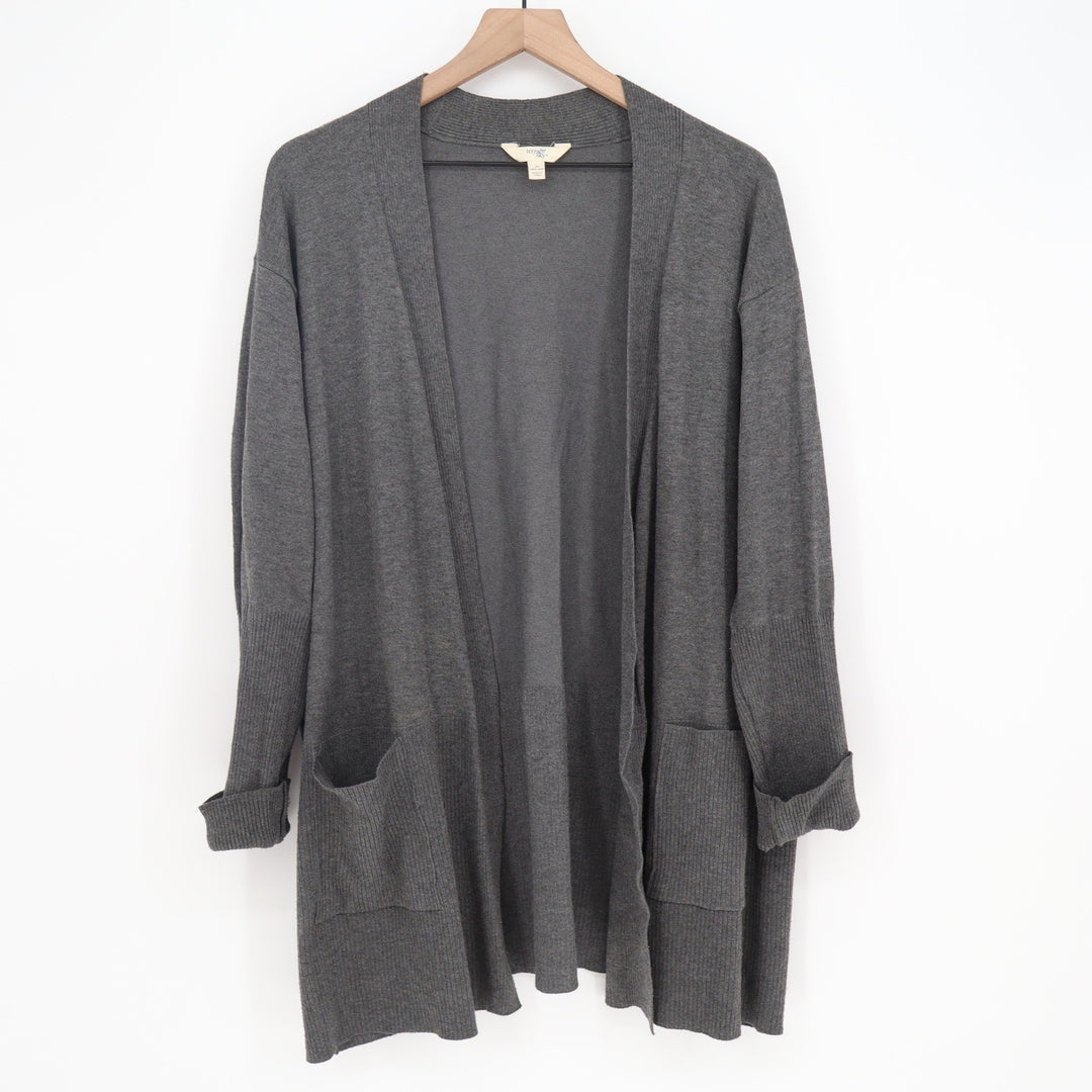 Terra & Sky Cardigan Womens 1X Grey Open Front Pockets Excellent