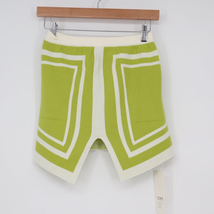 Saodimallsu Lime Green White Geometric Striped Knit Mini Skirt Size L