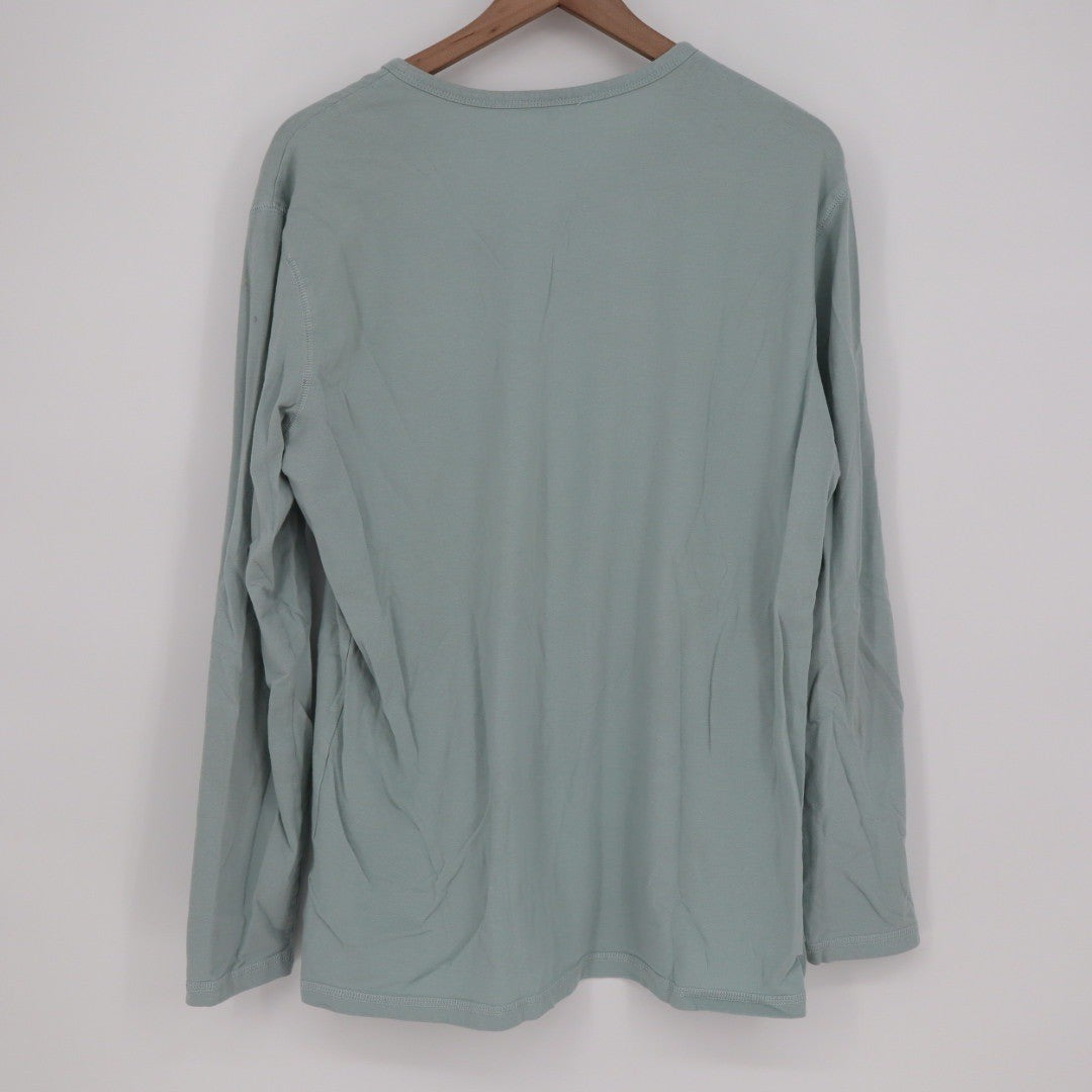 Long Sleeve Henley Shirt Size L Light Blue Cotton Blend Buttons