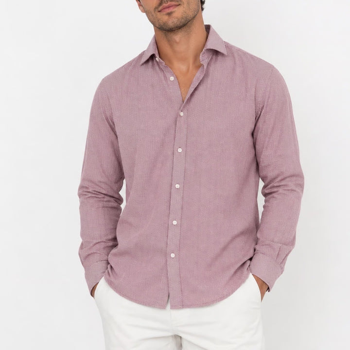 Michael Kors Mens Slim Fit Untucked Length Burgundy Geometric Shirt 16 34/35 L
