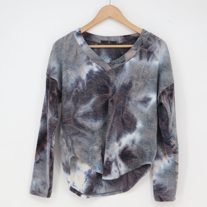 21 Saints Top Womens S Blue Tie Dye V-Neck Long Sleeve Excellent