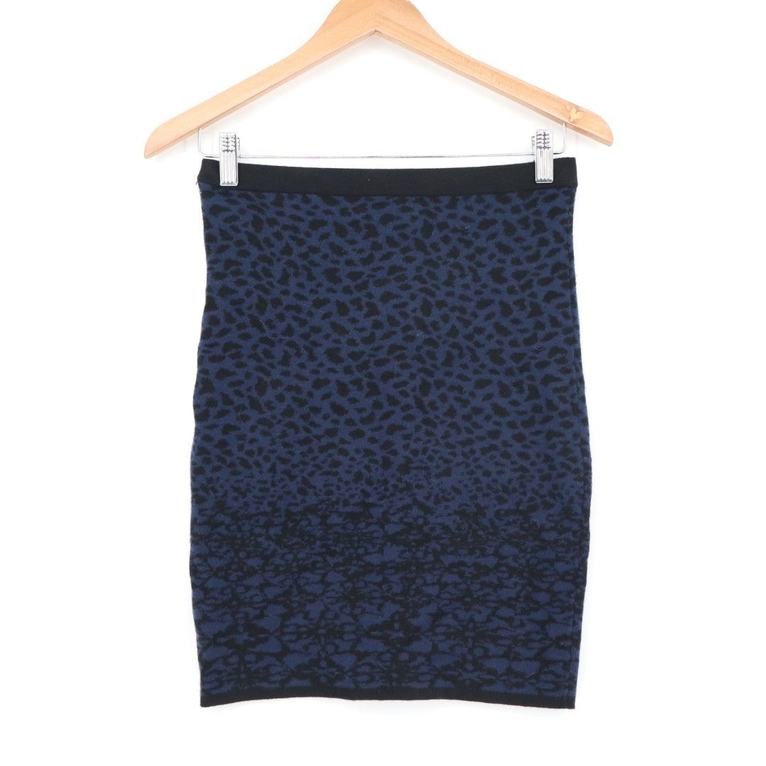 Velvet By Graham & Spencer Pencil Skirt Womens Small Black Blue Leopard Print