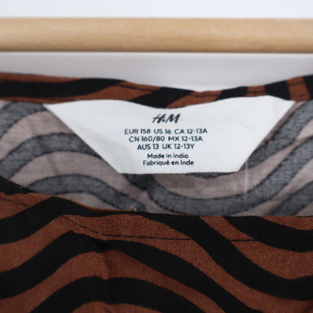 HM Conscious Choice Brown Black Wavy Stripe Ruched Side Crop Top Size 16