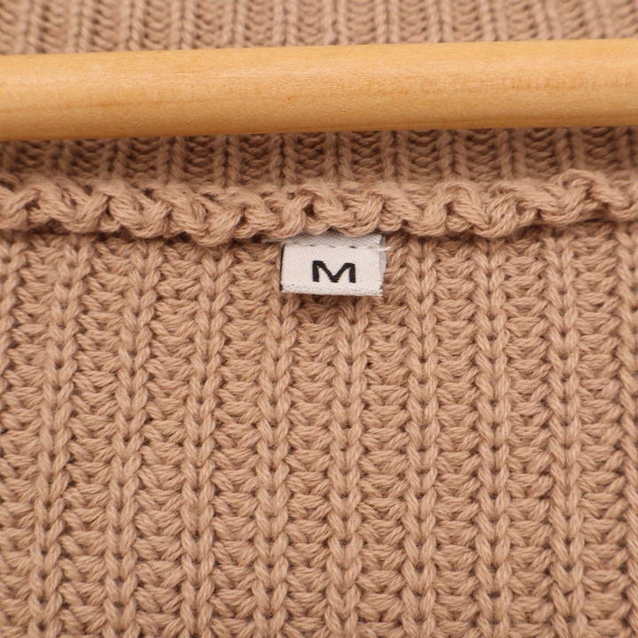 Womens Cardigan Sweater Medium Tan Chunky Knit Open Front Drop Shoulder Winter