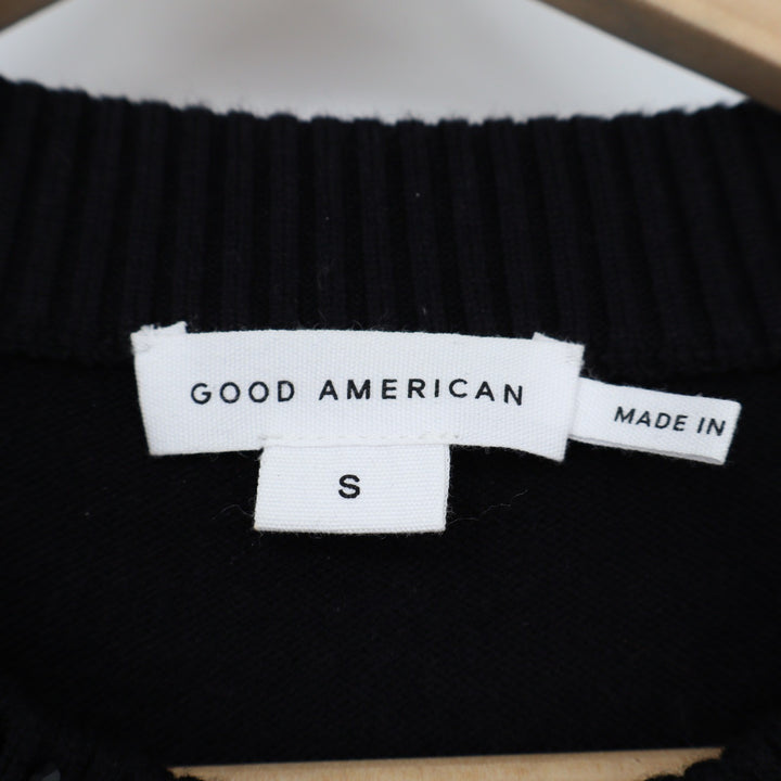 Good American Black Embellished Crewneck Sweater GSK0302 Womens Size S