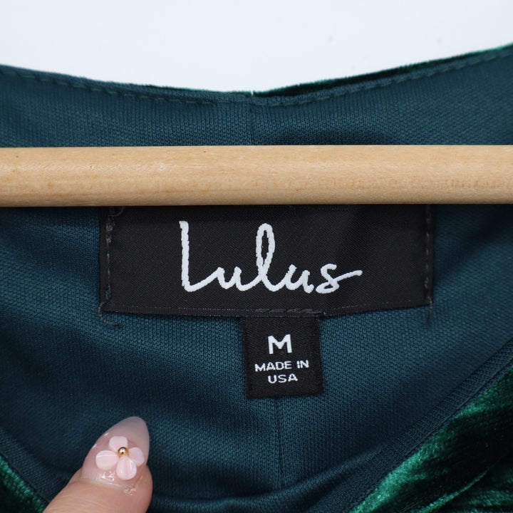 Lulus in a Gleam Bodycon Dress Womens Medium Forest Green Velvet Long Sleeve