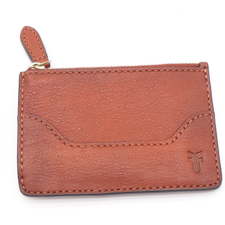 Frye Logan Cognac Brown Leather Zip Card Case Wallet with Key Ring