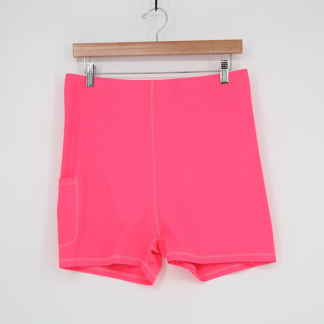 Womens Neon Pink Athletic Compression Shorts with Side Pocket Size Large