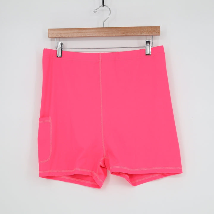 Womens Neon Pink Athletic Compression Shorts with Side Pocket Size Large