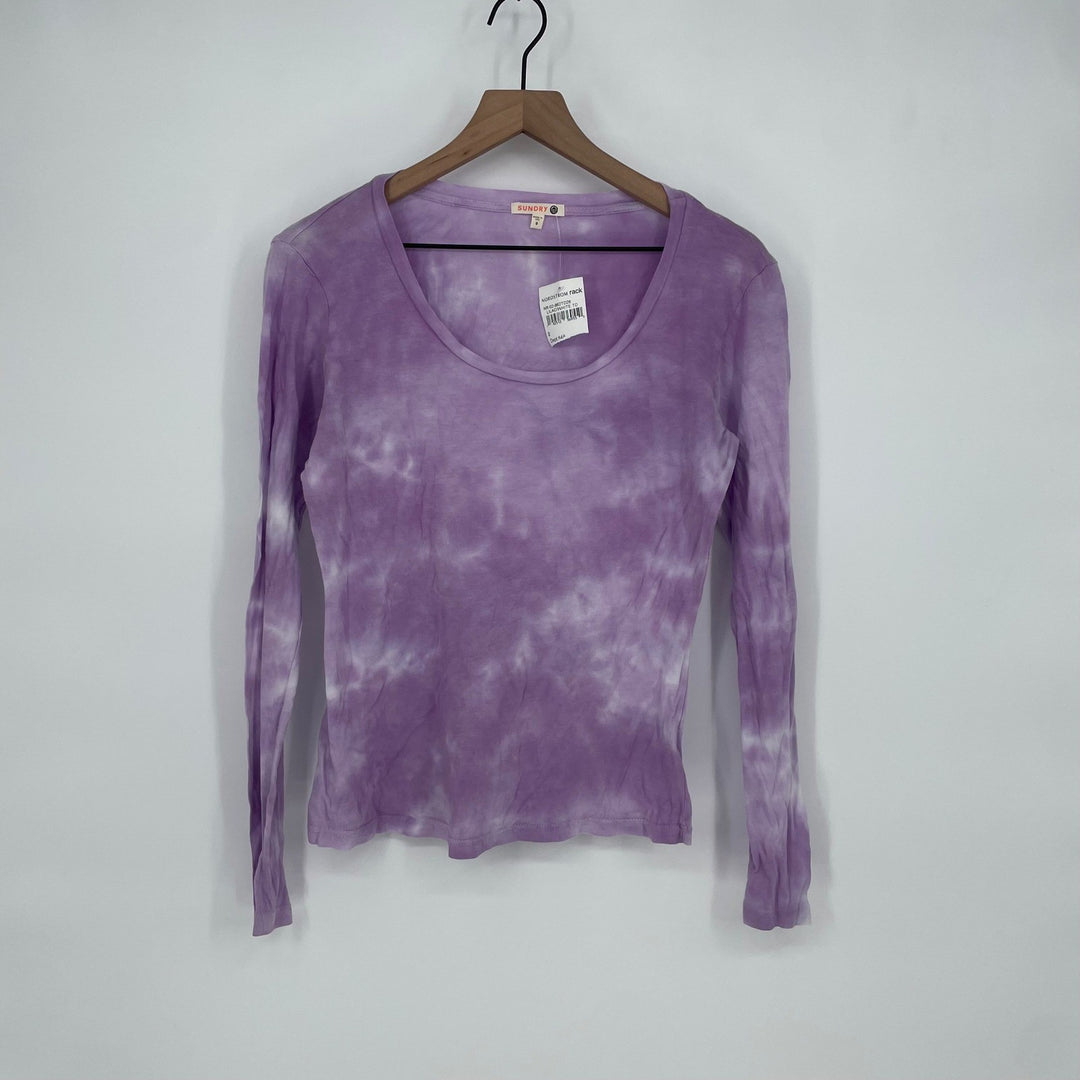 SUNDRY Purple Tie Dye Long Sleeve Scoop Neck Top Shirt Size 0