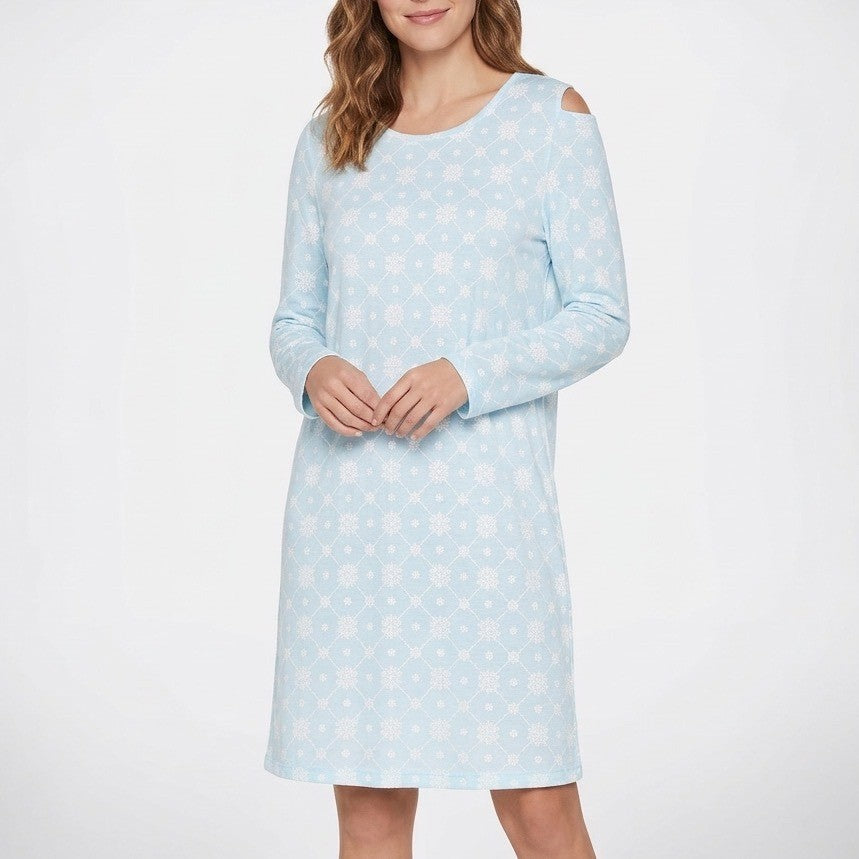 Charter Club Intimates Nightgown Womens Large Blue Snowflake Round Neck Pullover