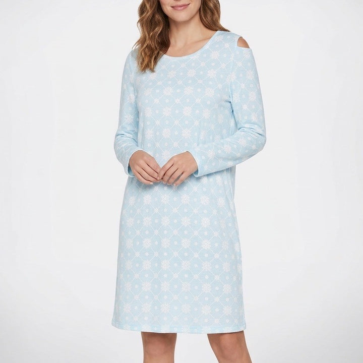 Charter Club Intimates Nightgown Womens Large Blue Snowflake Round Neck Pullover