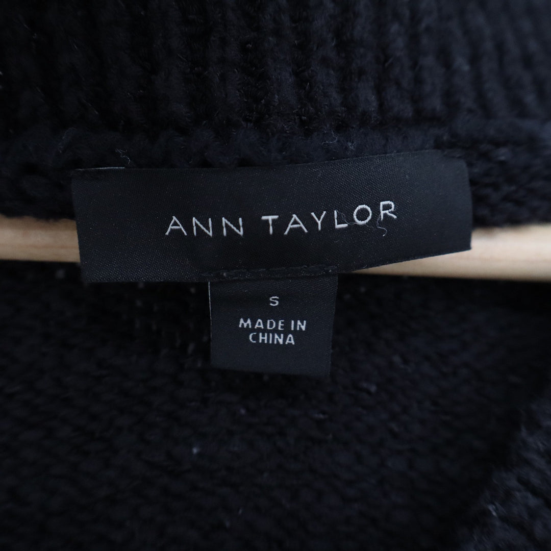 Ann Taylor Black V-Neck Sweater 3/4 Sleeve Knit Pullover Top Small
