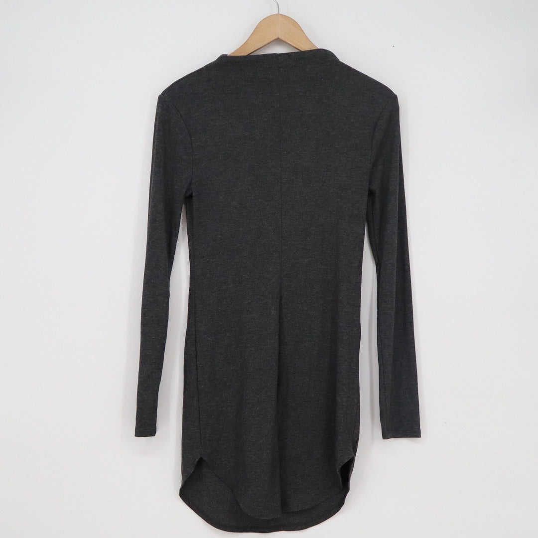 Forever 21 Charcoal Gray Heathered Long Sleeve Tunic Curved Hem Shirt L