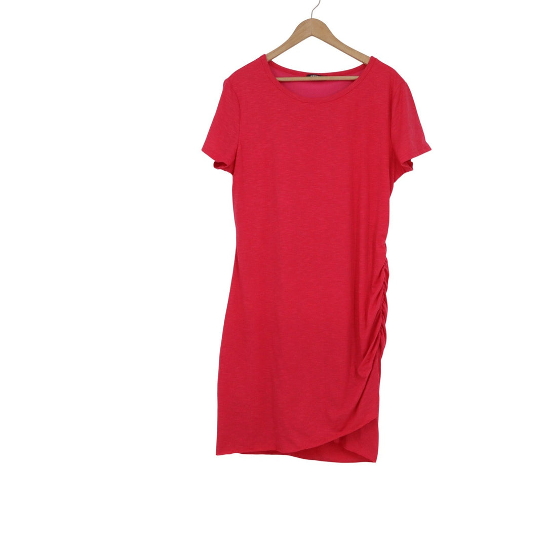 BTFBM Womens Pink Ruched Side Tulip Hem Short Sleeve Sheath Dress XL