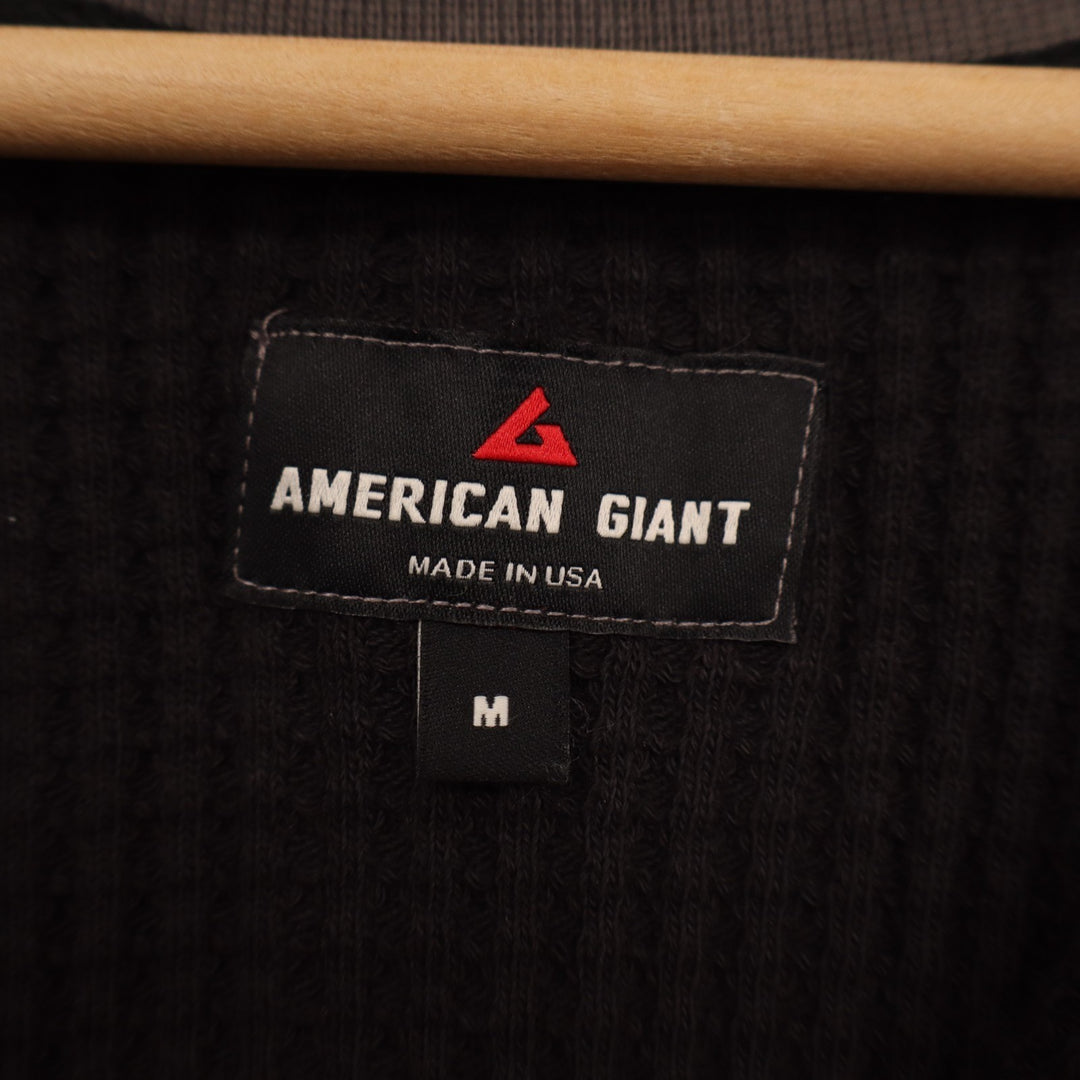 American Giant T-Shirt Mens M Black Gray Colorblock Cotton Stretch Waffle Knit