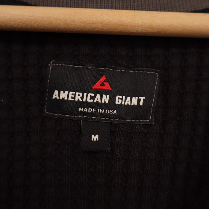 American Giant T-Shirt Mens M Black Gray Colorblock Cotton Stretch Waffle Knit