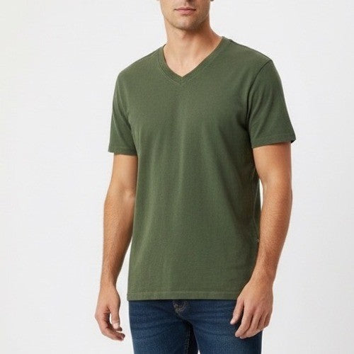 American Giant Mens V Neck T Shirt Green Cotton Made in USA Size Small